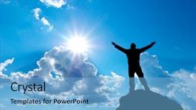  Presentation with mountain top - Slides consisting of man on peak of mountain background and a light blue colored foreground