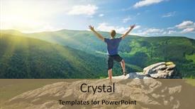  Presentation with helping man mountain - Presentation theme consisting of man on peak of mountain background and a coral colored foreground