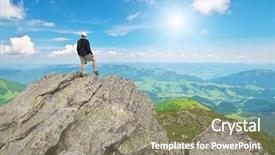  Presentation with helping man mountain - Presentation theme consisting of man on peak of mountain background and a gray colored foreground