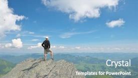  Presentation with helping man mountain - PPT layouts having man on peak of mountain background and a light blue colored foreground