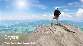  Presentation with design - Audience pleasing slide deck consisting of man on peak of mountain backdrop and a mint green colored foreground