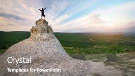  Presentation with helping man mountain - Cool new slide set with man on peak of mountain backdrop and a gray colored foreground
