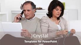  Presentation with knitting - PPT theme with man on phone and woman knitting at home background and a gray colored foreground