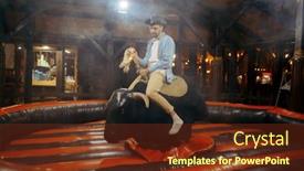 Presentation with amusement park - Presentation theme featuring man-on-rodeo-attraction background and a tawny brown colored foreground