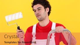  Presentation with step - Amazing presentation theme having man-on-step-ladder-holding backdrop and a red colored foreground