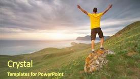  Presentation with stone - Beautiful PPT layouts featuring man on stone reach hands backdrop and a tawny brown colored foreground