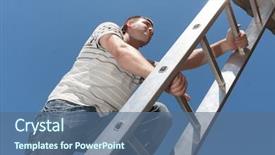 Presentation with ladder and sky - Slide set having man on the ladder background and a ocean colored foreground
