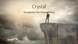  Presentation with helping man mountain - PPT theme featuring man on the mountain edge background and a lemonade colored foreground