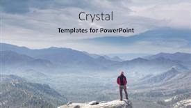  Presentation with cliff - Beautiful presentation design featuring man-on-the-mountains-cliff backdrop and a light blue colored foreground