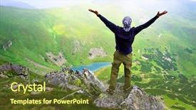  Presentation with mountain lake - Slide deck featuring man on the top background and a tawny brown colored foreground