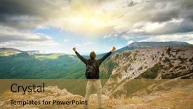  Presentation with mountain top - Slide deck featuring man on top of mountain background and a gold colored foreground