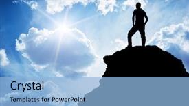  Presentation with activity - Slide set featuring man on top of mountain background and a light blue colored foreground