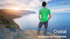  Presentation with man on top of mountain - Cool new PPT layouts with man on top of mountain backdrop and a  colored foreground