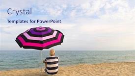  Presentation with under umbrella - Cool new slides with man-on-vacation-with-shade backdrop and a sky blue colored foreground