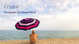  Presentation with under umbrella - PPT theme consisting of man-on-vacation-with-shade background and a sky blue colored foreground