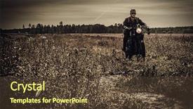  Presentation with custom - Cool new slide deck with man on vintage custom racer backdrop and a tawny brown colored foreground