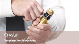  Presentation with cork - PPT theme featuring man open champagne bottle background and a coral colored foreground