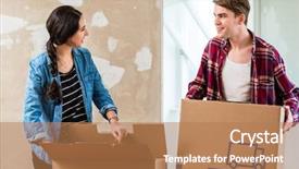  Presentation with opening ceremony of house - Presentation theme consisting of man opening a cardboard box background and a  colored foreground