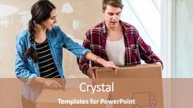  Presentation with opening ceremony of house - PPT theme enhanced with man opening a cardboard box background and a  colored foreground