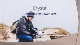  Presentation with trekking - Theme enhanced with man-operating-a-drone background and a sky blue colored foreground