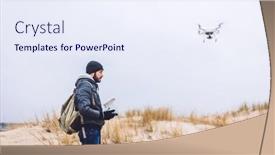  Presentation with trekking - PPT theme featuring man-operating-a-drone background and a sky blue colored foreground