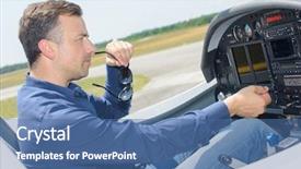  Presentation with aircraft - Amazing PPT layouts having runway lights - man operating light aircraft backdrop and a ocean colored foreground