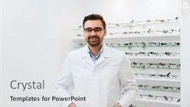  Presentation with glasses - Cool new presentation design with man-optician-in-glasses backdrop and a white colored foreground