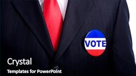  Presentation with vote - Cool new presentation design with man or politician with business suit on with a vote button on his lapel backdrop and a black colored foreground
