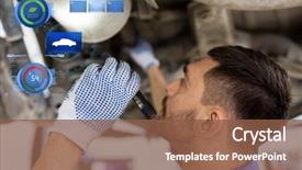  Presentation with auto repair - Amazing PPT theme having man or smith with flashlight backdrop and a  colored foreground