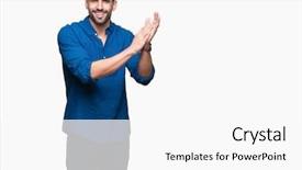  Presentation with joyful - Presentation theme with man over isolated background clapping background and a white colored foreground