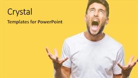  Presentation with frustration - Slide set consisting of man over isolated background crazy background and a  colored foreground