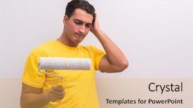  Presentation with diy - Amazing PPT layouts having man painting house in diy backdrop and a  colored foreground