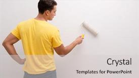  Presentation with diy - Theme enhanced with man painting house in diy background and a light gray colored foreground