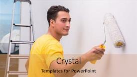  Presentation with diy - PPT layouts consisting of man painting house in diy background and a yellow colored foreground