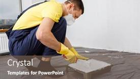  Presentation with repair - Presentation design having man-paints-the-walls background and a violet colored foreground