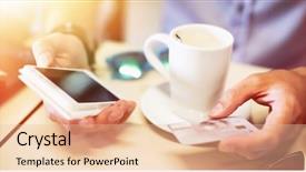  Presentation with smart card - Colorful presentation design enhanced with man paying with credit card backdrop and a lemonade colored foreground