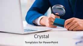  Presentation with cyber credit card crime - PPT theme with man paying with credit card background and a white colored foreground