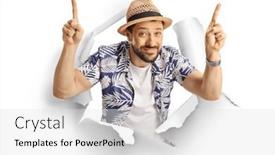  Presentation with paper - Presentation theme having man-peeking-through-a-paper and a white colored foreground