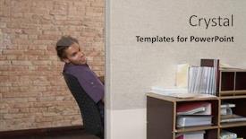  Presentation with corner - Presentation design consisting of man-peering-around-corner background and a mint green colored foreground