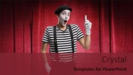  Presentation with pantomime - Beautiful PPT theme featuring man-performing-pantomime-on-stage backdrop and a tawny brown colored foreground
