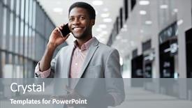  Presentation with airport lounge - Slide deck with man phone - happy african-american businessman talking background and a gray colored foreground
