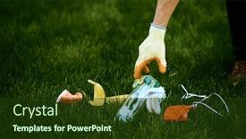  Presentation with garbage - Amazing PPT theme having man-picking-garbage backdrop and a tawny brown colored foreground