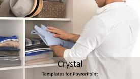  Presentation with closet - PPT theme enhanced with man picking outfit from closet background and a light gray colored foreground