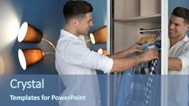  Presentation with closet - Beautiful presentation theme featuring man picking shirt from closet backdrop and a ocean colored foreground