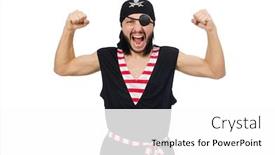  Presentation with pirate - Presentation featuring man pirate isolated on the white background background and a white colored foreground