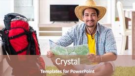  Presentation with planning - Slide set featuring man planning his travel background and a coral colored foreground