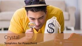  Presentation with planning - Cool new PPT theme with man planning his vacation trip with map backdrop and a gold colored foreground