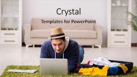  Presentation with planning - Audience pleasing presentation theme consisting of man planning his vacation trip with map backdrop and a light gray colored foreground