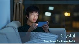  Presentation with play - Presentation featuring drama - man play online game background and a ocean colored foreground