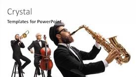  Presentation with background - Presentation theme with man-playing-a-sax background and a white colored foreground